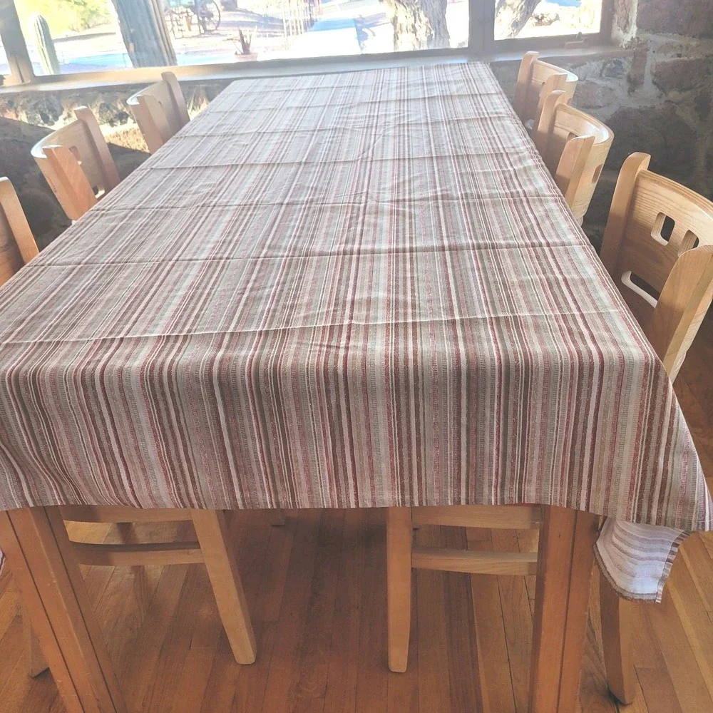 90x58 Indoor Outdoor Tablecloth Brown Red Green Striped Spring Picnic Party
